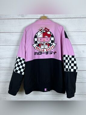 Sanrio Hello Kitty Embroidered Racing Jacket Pink Black Unisex 2X Has Stains